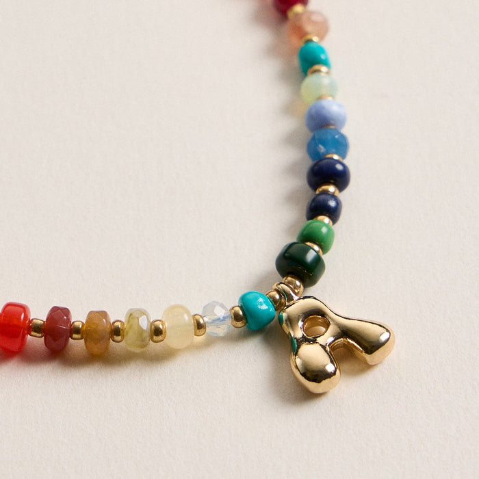 Vibrant Beaded Necklace with Personalized Gold Initial Charm