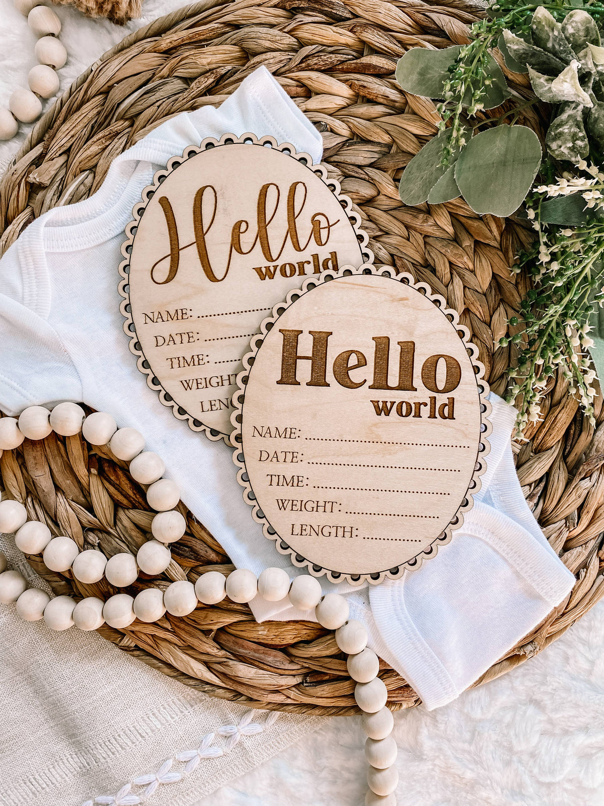 Hello World Birth Stat Sign - Scalloped Edge - Retro Font