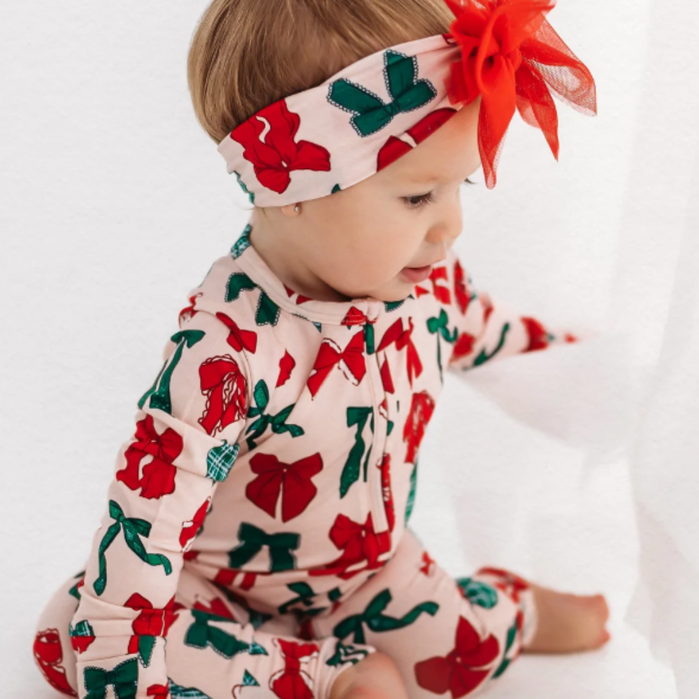 Christmas Bows Zipper Romper