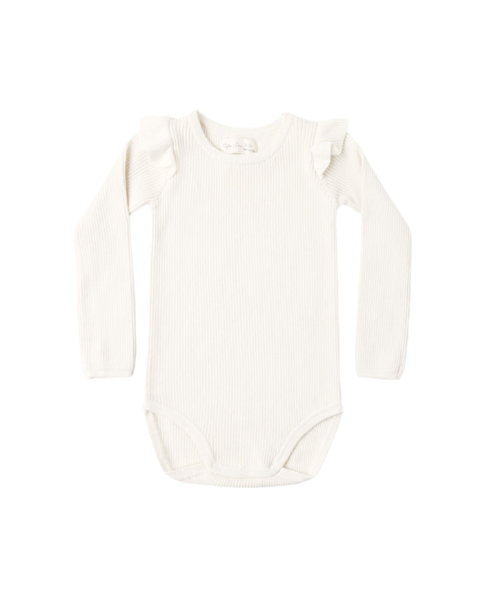 SHOULDER RUFFLE BODYSUIT NATURAL