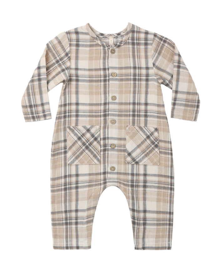 POCKETED WOVEN JUMPSUIT FALL PLAID