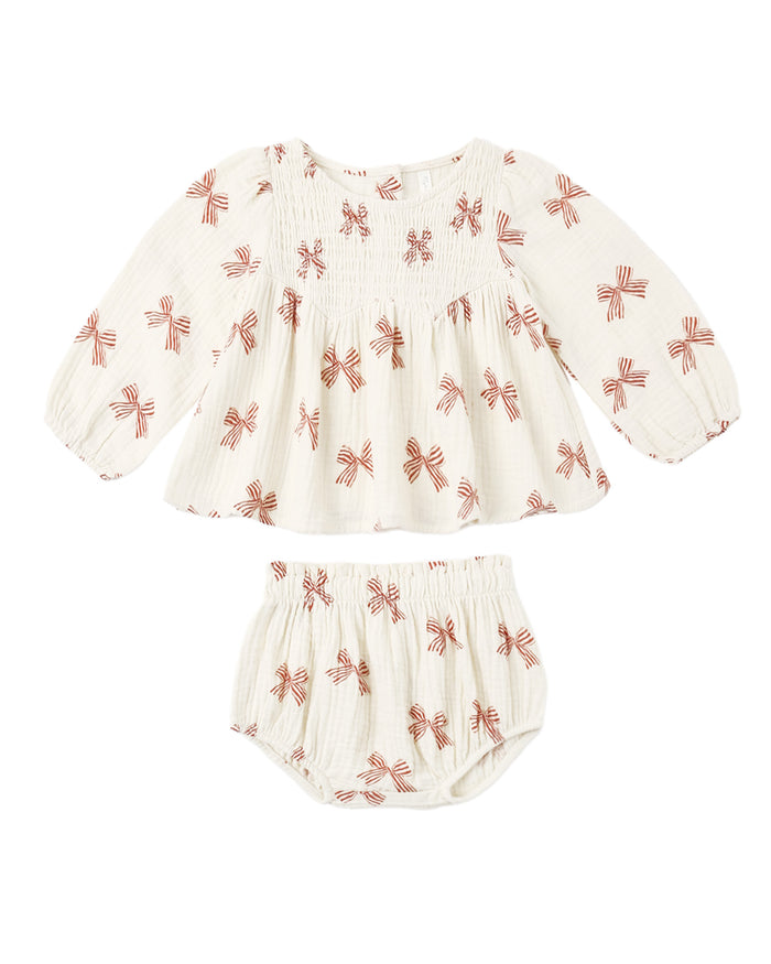 SOPHIA TOP + BLOOMER SET PEPPERMINT BOWS