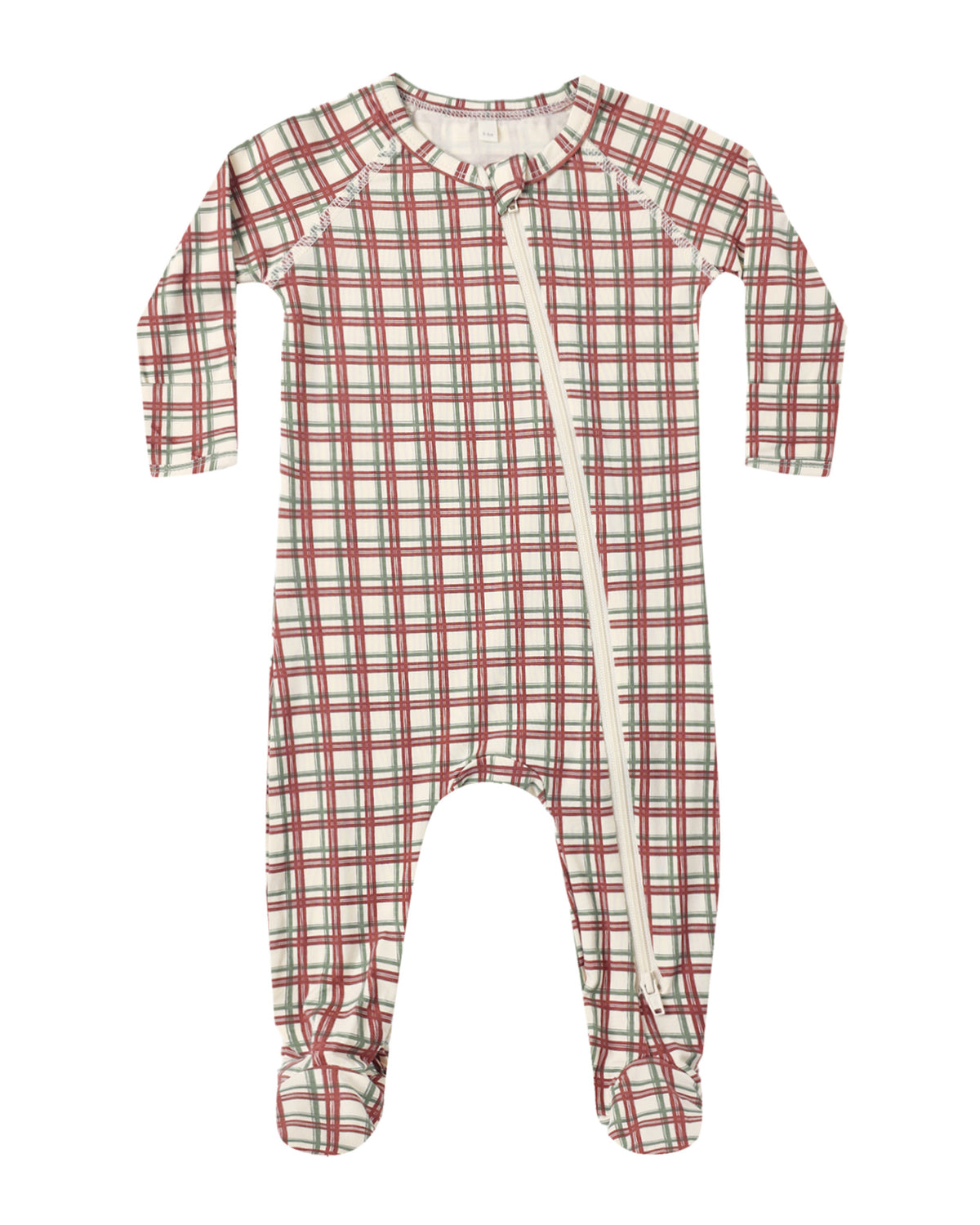 BAMBOO ZIP FOOTIE REDWOOD CHECK
