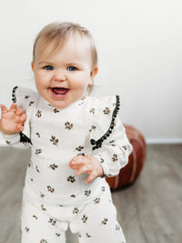 Muslin Long Flutter Romper - Olive Tree (2T)