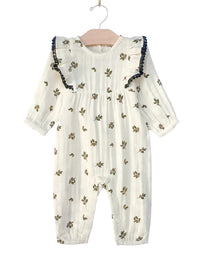 Muslin Long Flutter Romper - Olive Tree (2T)
