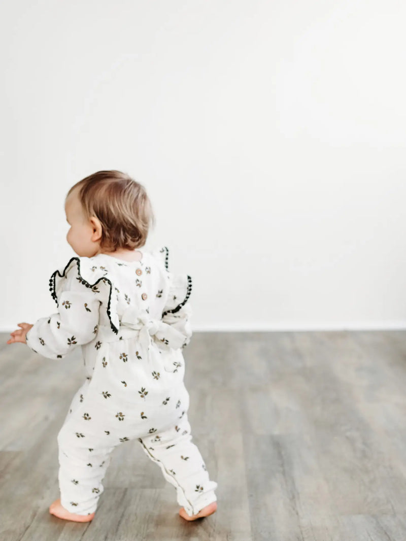 Muslin Long Flutter Romper - Olive Tree (2T)