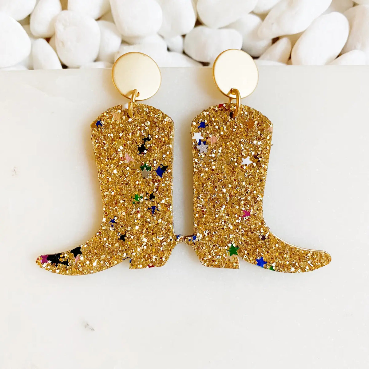Glittered Up Cowgirl Earrings- Gold