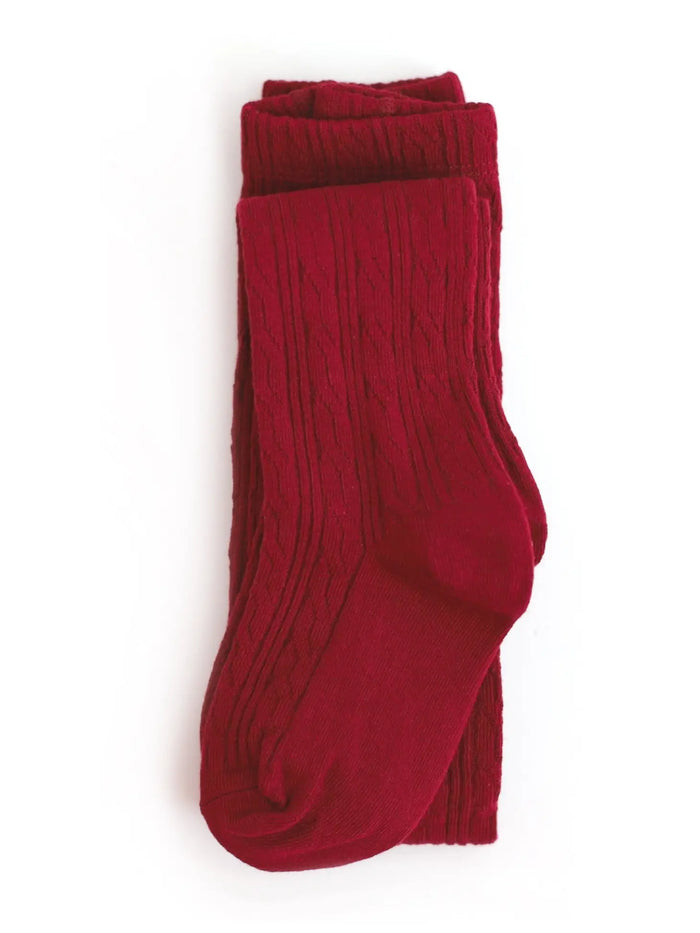 Cable Knit Tights - Crimson