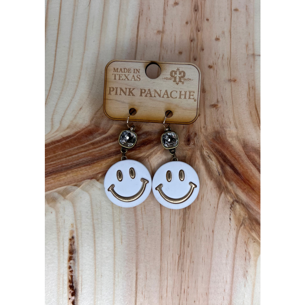 Earrings- Gold + White Smiley Face