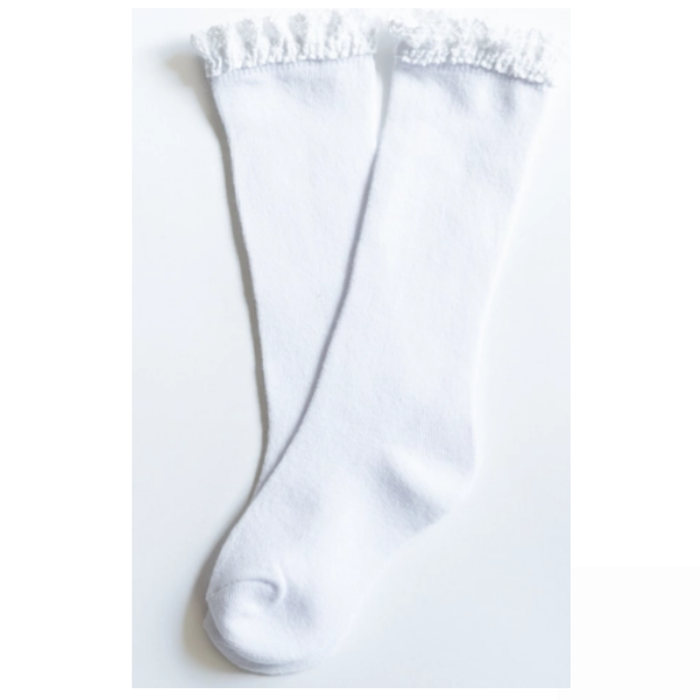 Lace Top Knee High Sock- White