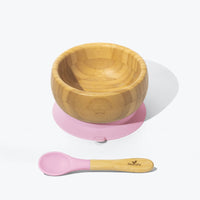 Bamboo Suction Baby Bowl+Spoon- Pink