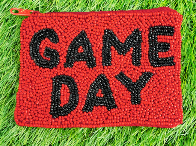 Red And Black 'Game Day' Seed Bead Coin Purse