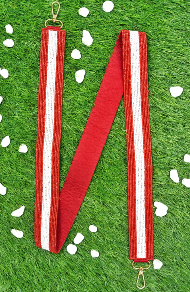 Red And White Seed Bead Bag Strap