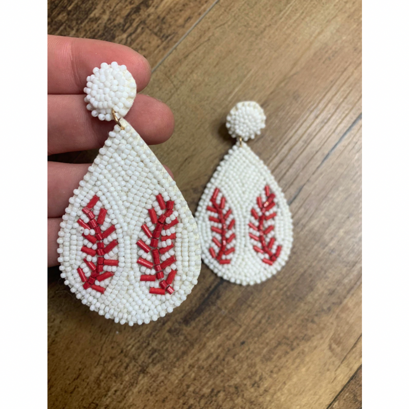 Seed Bead Earrings- Baseball