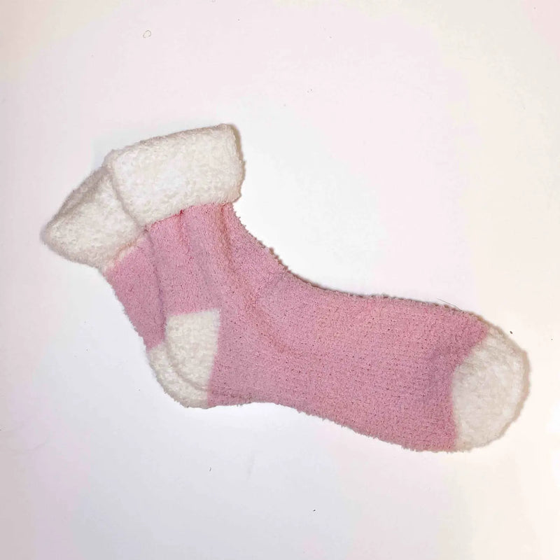 Warm Me Up Fuzzy Socks- Pink/White