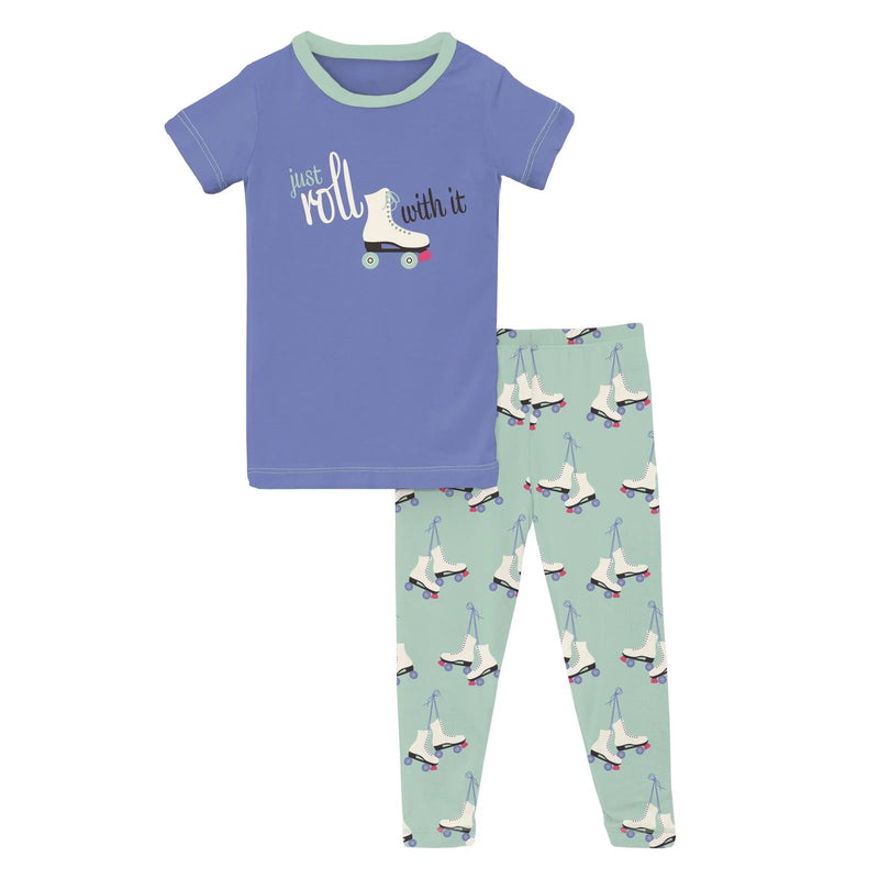 Short Sleeve Graphic Tee Pajama Set- Pistachio Roller Skates