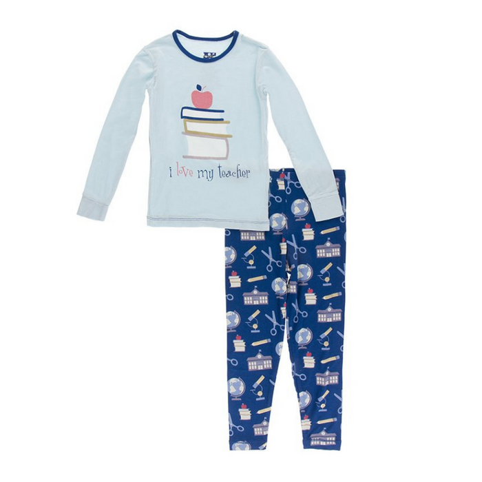 Long Sleeve Piece Print Pajama Set - Navy Education (5T)