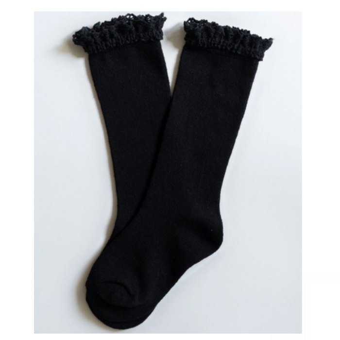 Lace Top Knee High Sock-  Black