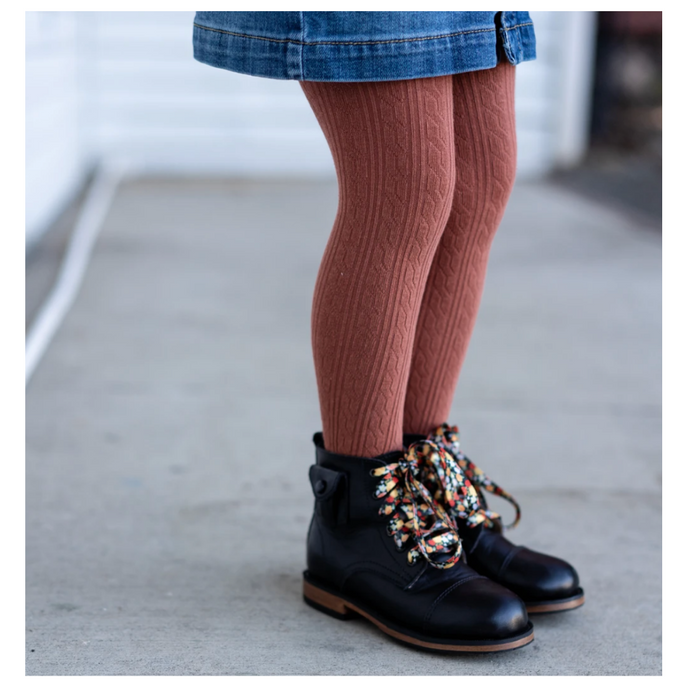 Cable Knit Tights- Rust