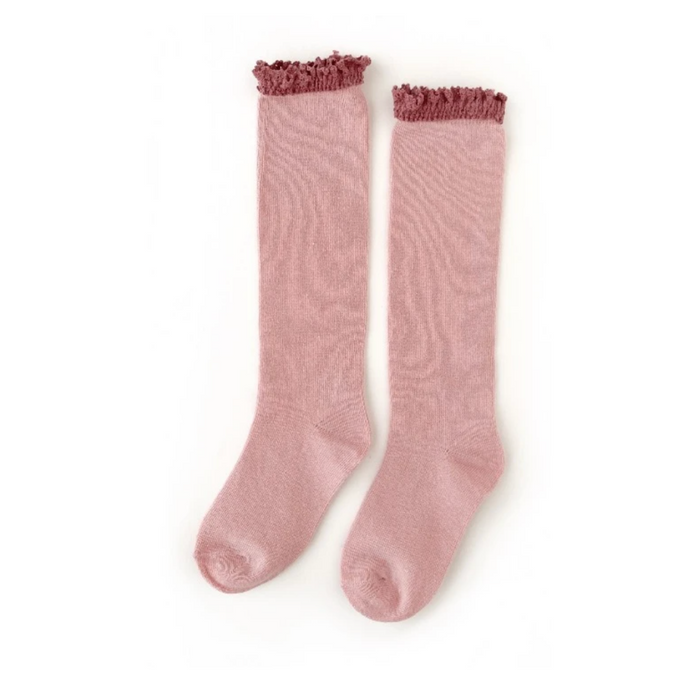 Lace Top Knee High Socks- Blush + Mauve