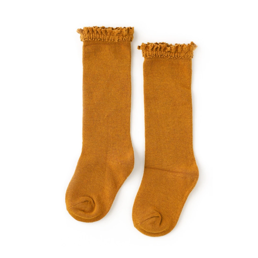 Lace Top Knee High Socks- Mustard